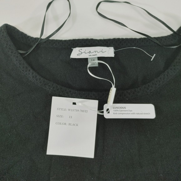 Sioni Milano Black Lace Sleeve Pullover Top Plus Size 1X New with Tags - Picture 3 of 8